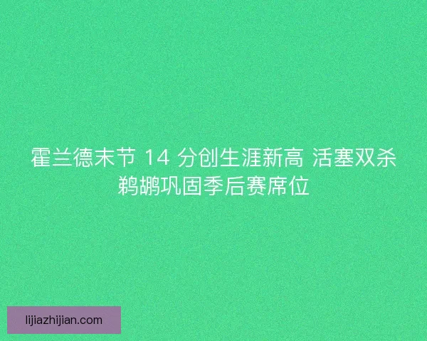 霍兰德末节 14 分创生涯新高 活塞双杀鹈鹕巩固季后赛席位